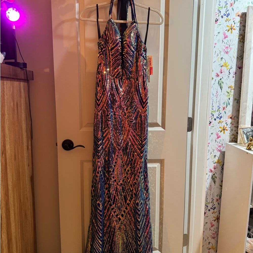 PromGirl Multicolor Sequin Prom Dress